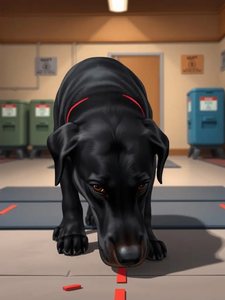 A captivating image of a dog confidently navigating a scent detection exercise, highlighting the mental stimulation and focus involved in this activity at a SPORTS-CANINS workshop.