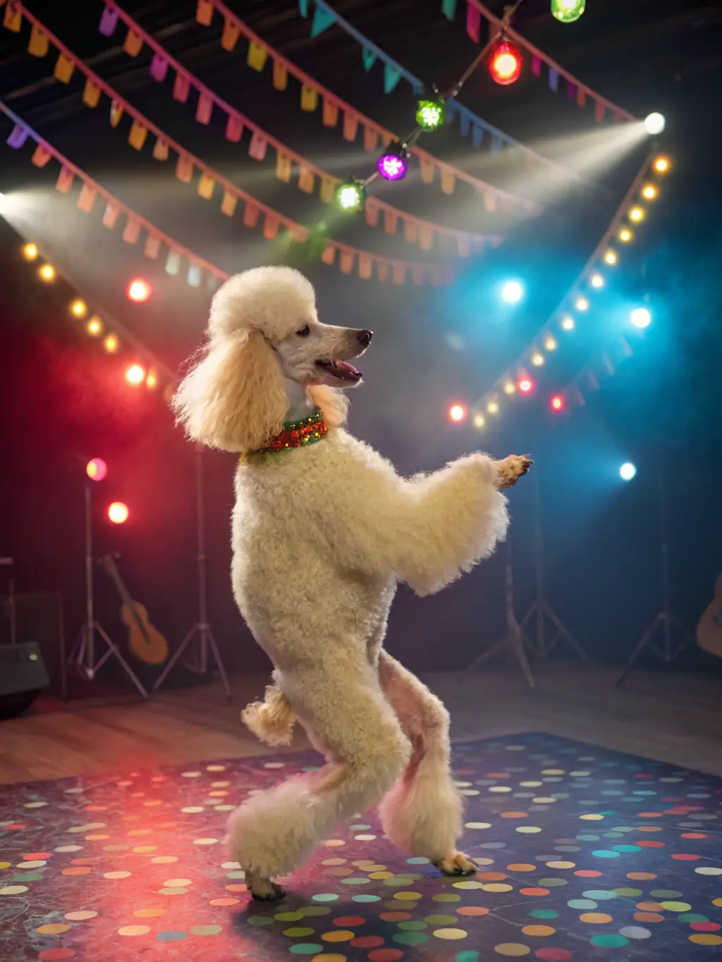 A heartwarming image of dogs and their owners participating in a canine freestyle dance, highlighting creativity and connection.