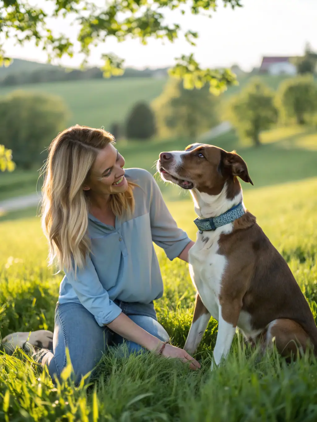A heartwarming image of a dog attentively listening to its owner during an obedience training session, emphasizing the importance of communication and teamwork at SPORTS-CANINS.