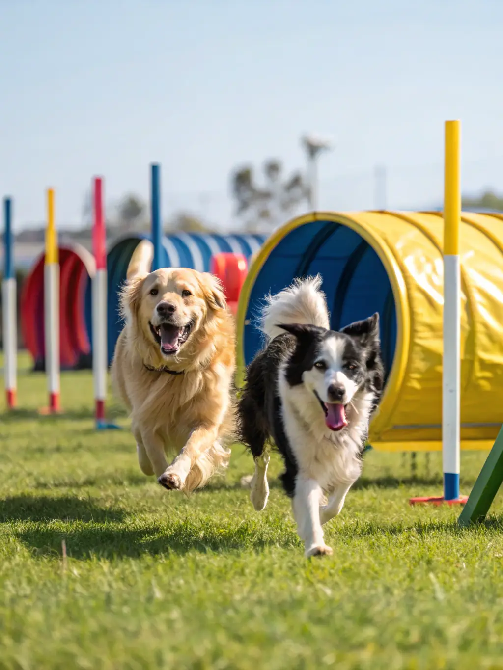An action shot of a dog and owner navigating a rally course, demonstrating teamwork and precision.