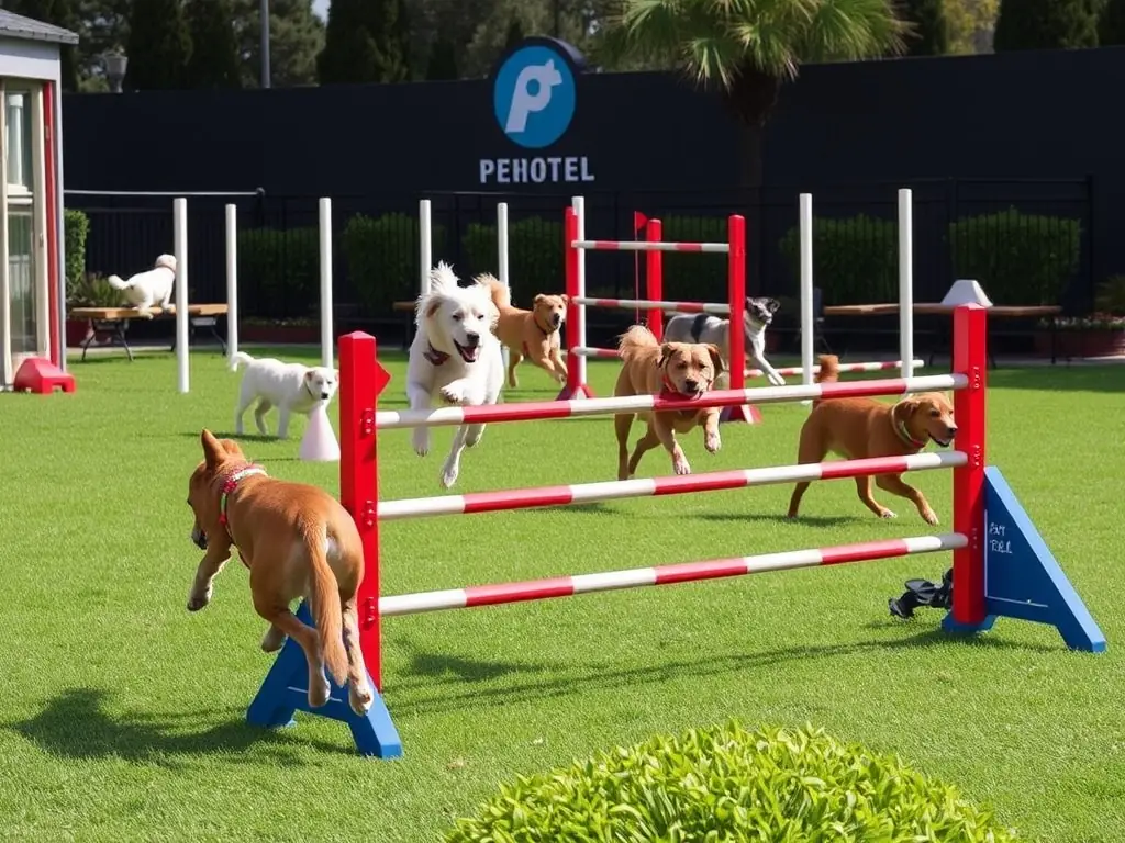 A dynamic photograph of dogs competing in a rally obedience event, showcasing the precision and coordination involved. The dogs are of various breeds, highlighting the inclusivity of the sport, with their handlers guiding them through the course.